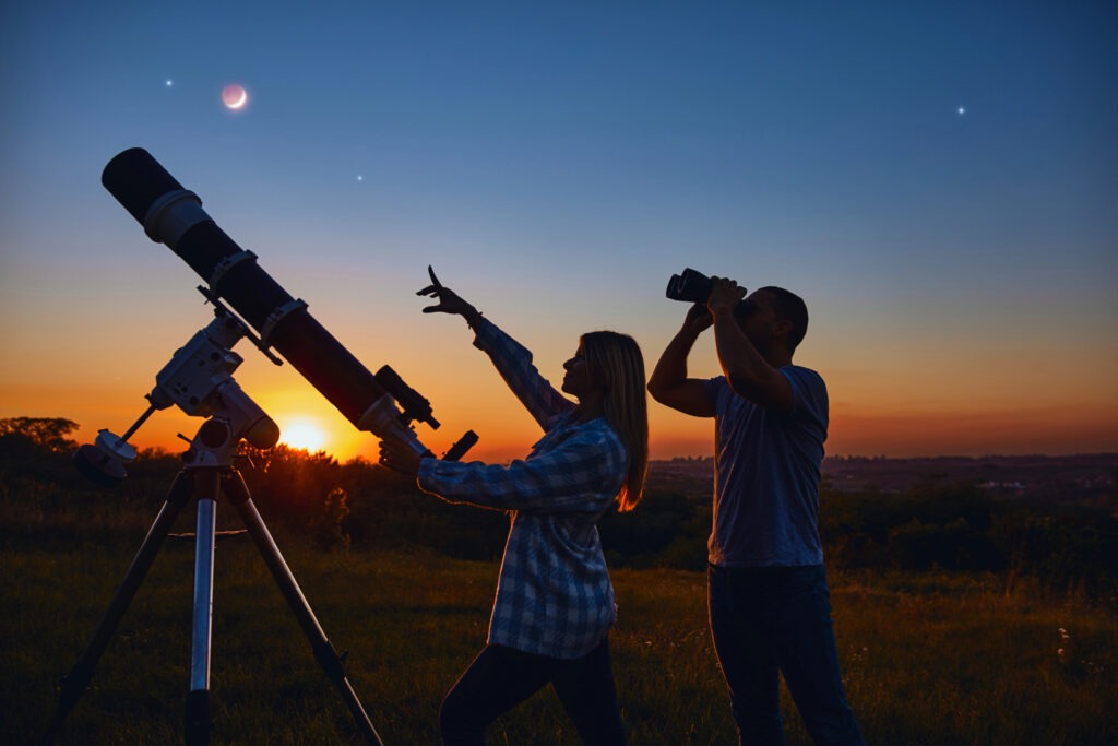 Astronomy under a night sky. 