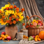 Autumn altar with candles, leaves, and journal symbolizing nature-based spirituality and gratitude.