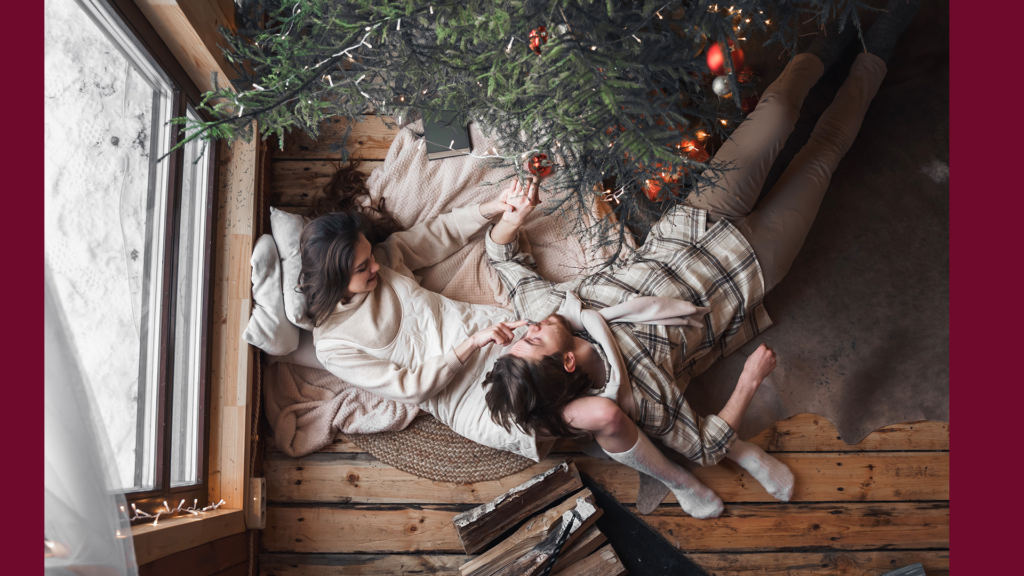Couple sharing a cozy winter evening together as part of winter relationship rituals