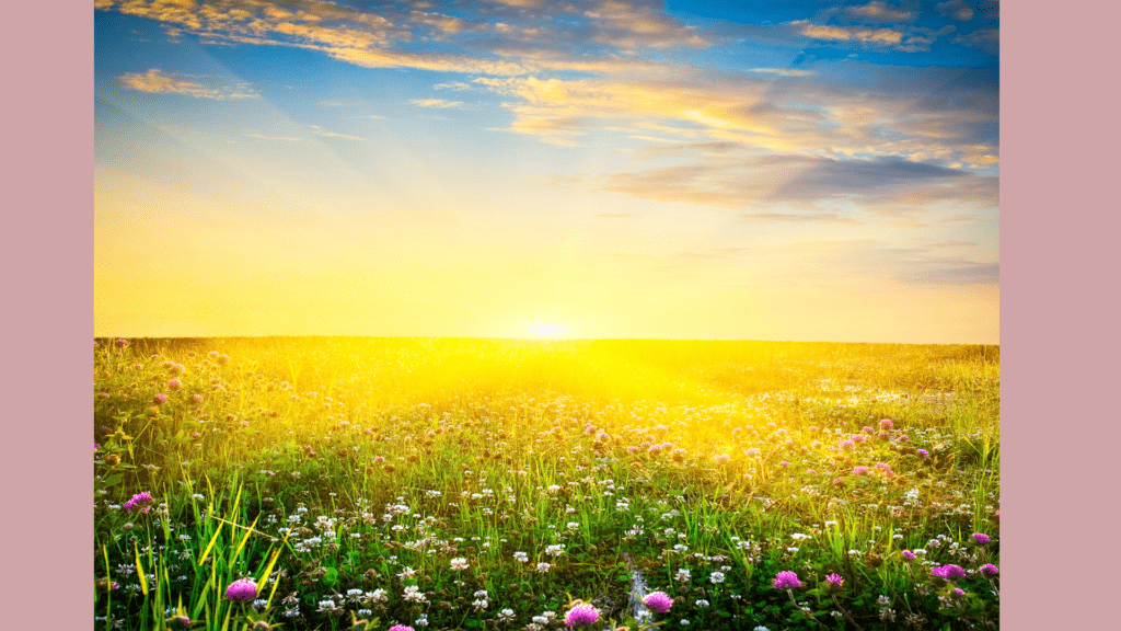 Spring sunrise over farmland symbolizing nature-based calendar living and the true new year